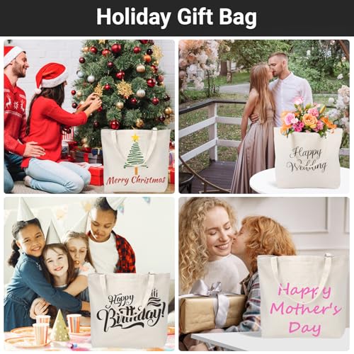 Segarty Canvas Tote Bag with Zipper, 3 Pack 18x15 Blank Canvas Bags for Women, Reusable Tote Bags Aesthetic with Natural Cotton Cloth Shoulder Strap, Bulk for DIY Grocery Beach Travel Gift - size: 18"x15"x4.7", style: Beige_3pcs
