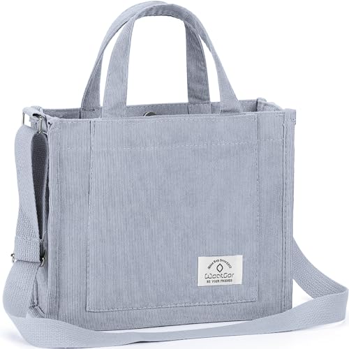 WantGor Tote Bag for Women, Corduroy Crossbody Bags Shoulder Handbag Small Satchel Hobo Bag Purse - color: Blue