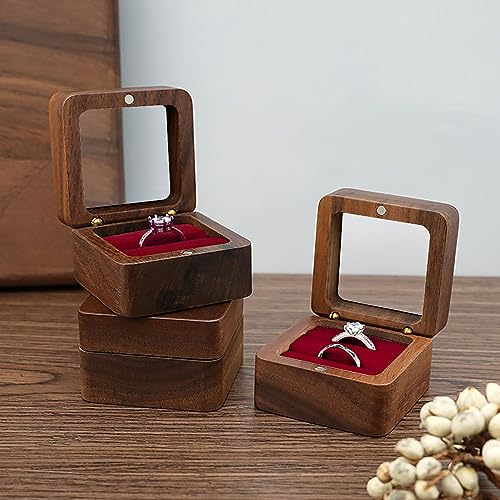 Wooden Ring box，Clear Skylight Ring Case,Solid Wood Square Jewelry Storage Box-ring bearer pillow for Wedding Ceremony, Engagement(red velvet) - color: Transparent skylight - 1 slot - Red velvet