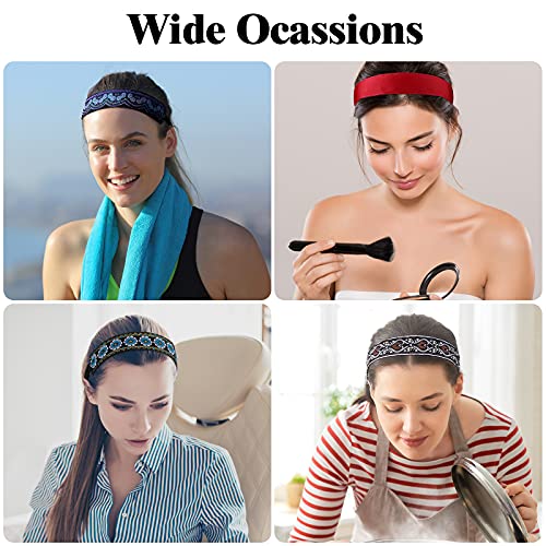 Sintege 8 Pcs Woman Elastic Headband Adjustable Non Slip Velvet Lined Headbands Solid Color Boho Hair Bands for Women Sport Yoga Work Makeup Stylish Hairband(Classic Style) - color: Classic Style