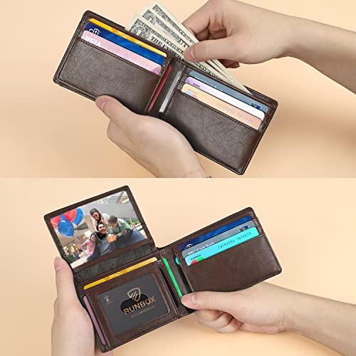 RUNBOX Wallet for Men -Slim Rfid Leather Mens Bifold Novelty Wallets 2 ID Window With Gift Box Men's Accessories | Slim - color: Classic coffee