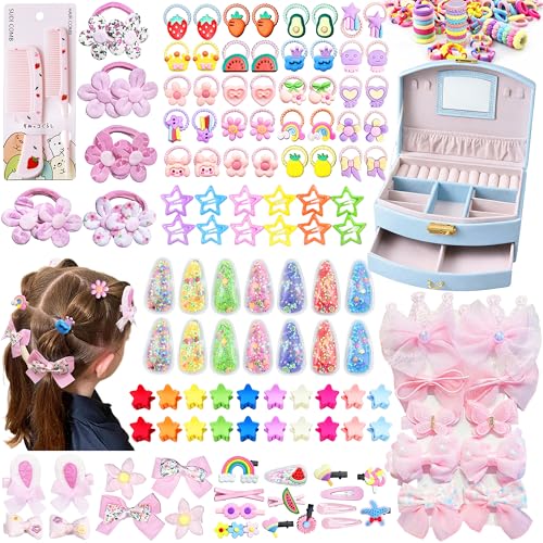 252 Pcs Hair Accessories for Girls Jewlry Box, Back to School Hair Accessory Gift Hair Stuff Storage including Hair Clip,Hair Barrettes,Hair Ties,Hair Bows for Little One Teen Age 3-12 (BLUE) - color: BLUE