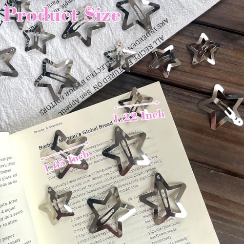 100 PCS Stars Hair Clips,50PCS 1.22"Clip and 50 PCS 1.65"Clips Snap Star Hair Accessories Non Slip Star Clips for Girls Women Y2K Accessories Silver Metal Hair Clips - color: 1.22" 1.65"Silver (100PCS)