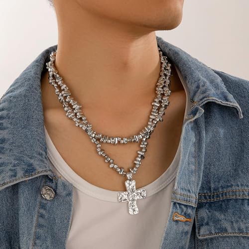 Chunky Cross Necklace for Women Chunky Gold Necklace Statement Cross Pendant Vintage Toggle Clasp Necklace Jewelry for Women - color: E3:gold cross