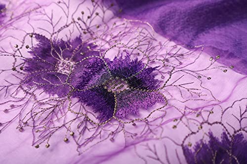 WINCESS YU Women Mulberry Silk Scarf Long & Large Embroidered Floral Pattern Shawl and Wraps Neckerchief for Hair & Neck - color: Purple