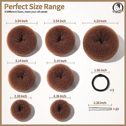 Teenitor Hair Bun Maker, 7pcs Bun Donuts for hair Buns(1 Extra-Large, 2 Large, 2 Medium, 2 Small), Light Brown - color: D-Light Brown