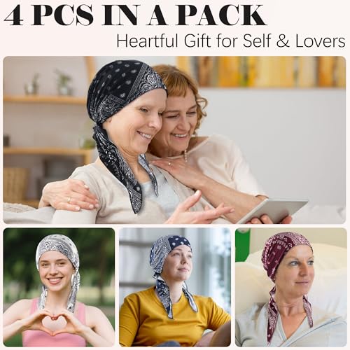 Ababalaya Chemo Headwear for Women Softer Headcover with Longer Tails, Breathable Skull Cap Non-Slip Sleep Beanie - color: Blackpaisley