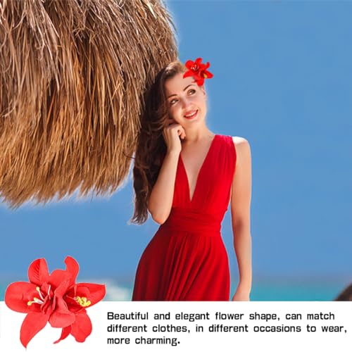 Hawaiian Artificial Flower Hair Clip, Bohemian Flower Hairpin for Seaside Holiday - Plumeria Hairpin Headdress Bobby Pins Headwear for Woman Girl Lady Kids - color: 5 red