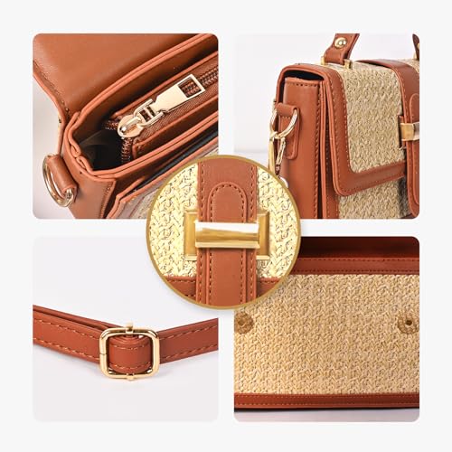 Straw Crossbody Bags for Women Summer Straw Clutch Bag Woven Beach Purse Vacation Handbags | Straw - color: A Brown