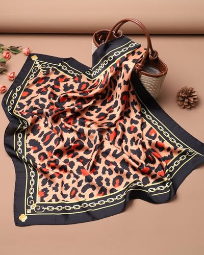 AWAYTR 27.5” Square Satin Head Scarf Hair Scarf for Women's Hair Silk Bandana for Women Silk Head Wrap for Sleeping - color: Leopard (Oil Green)