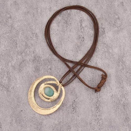 GelConnie Long Necklaces for Women Boho Large Pendant Necklace Casual Bohemian Brown Leather Choker Sweater Circle Statement Stone Necklace - style: Leather Cord Stone Necklace