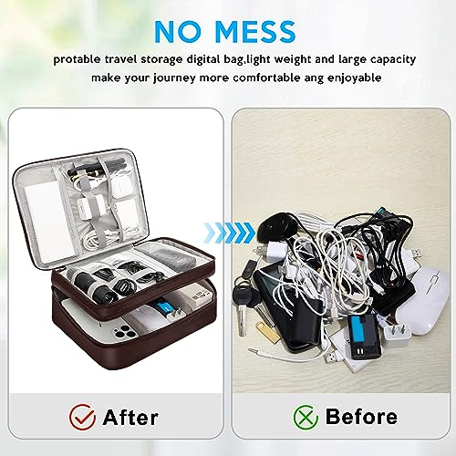 CILLA Electronic Organizer Travel Case, Travel Cord Organizer Case Portable Waterproof Cable Organizer Bag for Charger, Cord, USB, Power Bank, Earphone - color: zipper-Coffee