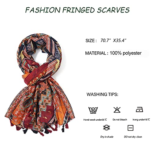 Yeieeo Boho Scarf for Women Lightweight Floral Printed Scarf Fall Winter Fashion Fringed Shawl - color: Floral 12