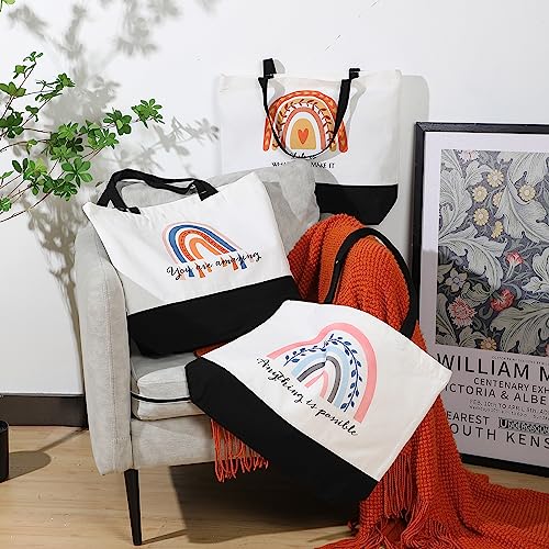 Sieral 10 Pcs Teacher Appreciation Gift Rainbow Canva Teacher Tote Bags Pack Retirement Thank You Reusable Bag Women Summer(Inspirational) - style: Inspirational