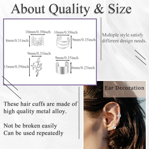 40PCS Silver Hair Jewelry for Braids Multi Style Hair Cuffs Metal Loc Dreadlock Accessories Non-Piercing Ear Clips Braid Jewelry for Women and Girls - color: Silver-1