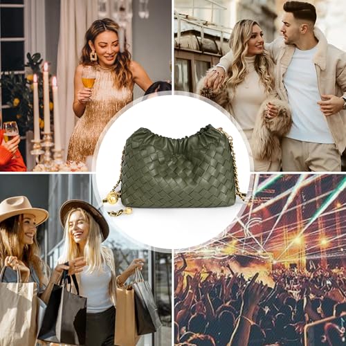 Joryin Woven Women's Crossbody Bag & Evening Purse, Trendy Dumpling Clutch & Hobo Cloud Shoulder Bag Trendy Dumpling Clutch - color: Woven Leather-olive