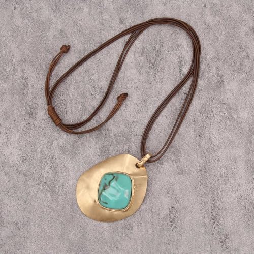 Leather Necklace for Women Long Boho Necklace Bohemian Choker Vintage Necklace Braided Boho Jewelry with Adjustable Brown Leather Cord - color: Bohemian Pendant Necklace