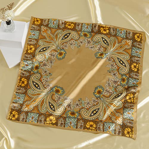 QBSM Womens 23.6 inch Satin Silk Feeling Formal Square Neck Scarf Head Hair Wraps Kerchief - color: Cashew-camel