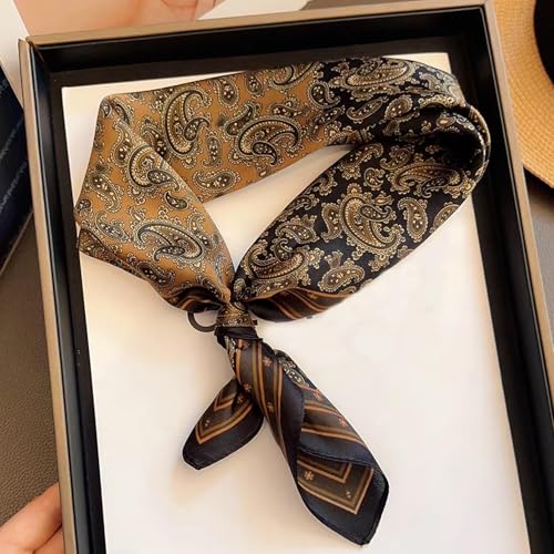 Aufeel Women's 100% Pure Mulberry Silk Small Square Scarf - Neckerchief Women - Silk Headscarf - 21" x 21" - color: Black Copper
