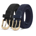 JASGOOD 2 Pack Braided Belts for Women, 1'' Narrow Width Elastic Woven Stretch Fabric Cloth Belts with Gold Buckle - color: C-black+blue, size: Fit Size 33"-36"