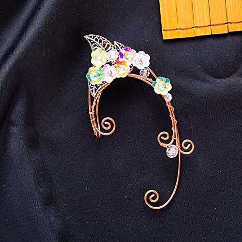 Elf Ear Cuffs, OwMell Handcraft Silver Pointed Fairy Elven Cosplay Fantasy Costume Bridal Wedding Earrings for Non Pierced Ears - style: Colorful Flowers