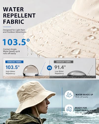 Water-Resistant Sun UPF 50+ Bucket Hat Protection Packable Brimmed Boonie for Women Men Summer Lightweight Hiking Outdoor Cap - color: Beige