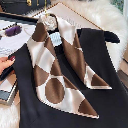 Aufeel Women's 100% Pure Mulberry Silk Small Square Scarf - Neckerchief Women - Silk Headscarf - 21" x 21" - color: Brown Dot