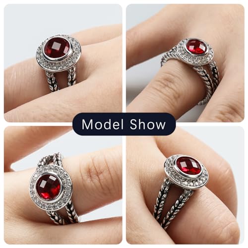 Designer Inspired Twisted Cable Statement Rings for Women Fashion Jewelry 8 MM CZ Split Shank Cable Ring Gift - color: Red