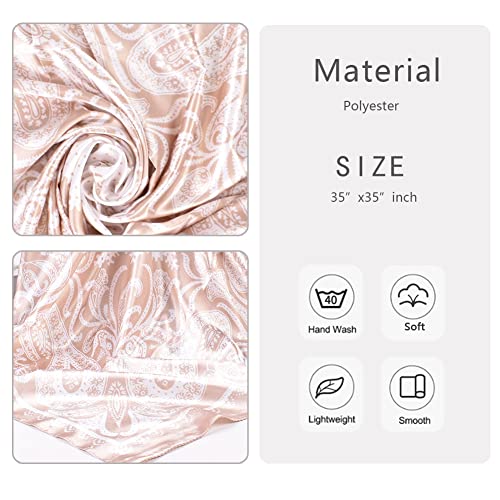 4Pcs Silk Head Scarves for Women Satin Hair Scarf 35”Large Square Bandana Silk Like Neck Scarf Shawl - color: Orange/Navy/Black/Coffee