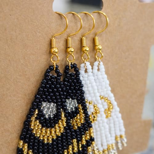 Bohemian Beaded Long Tassel Dangle Earrings for Women, Handmade Jewelry White Tarnish Resistant Lightweight Design, Stylish Accessory for Beach Vacation Party and Gift - color: black