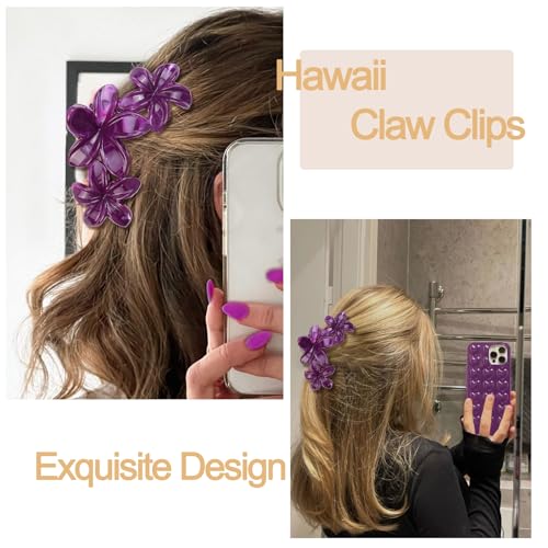 4Pcs Cute Hawaiian Flower Claw Hair Clips for Women Dark Purple Large Claw Clips for Thick Thin Hair Strong Hold Beach Hair Accessories for Women and Girls - color: 23-Colorful