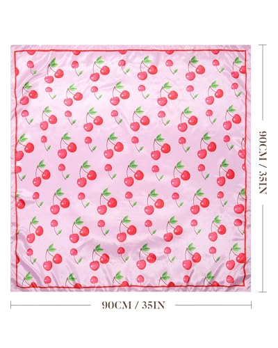 AWAYTR 35” Square Satin Head Scarf Hair Scarf for Women's Hair Silk Bandana for Women Silk Head Wrap for Sleeping - color: Cherry Pink