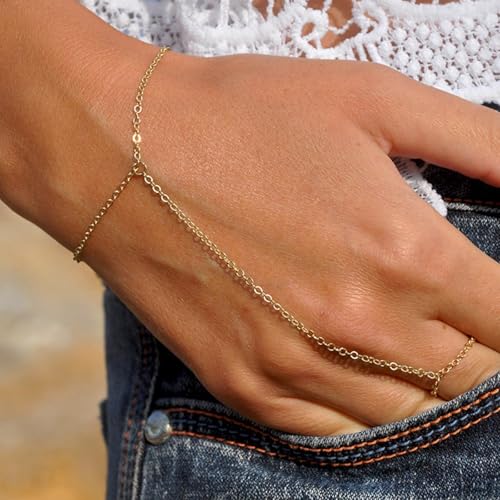 choice of all Hand Chain Bracelet Gold Finger Ring Bracelet Hand Chain for Women Trendy Birthday Jewelry Gifts - color: B2:hand chain bracelet-gold
