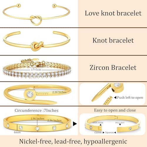 18 K Gold Plated Love Bangle Bracelet Stack Cuff Jewelry for Women Jewelry Set for Women Gift with Box - style: style8