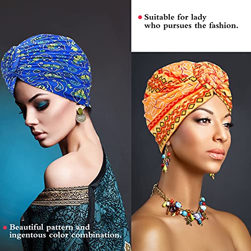 SATINIOR 4 Pieces African Pattern Headwrap Pre-Tied Bonnet Turban Knot Beanie Cap Headwrap Hat - style: Classic