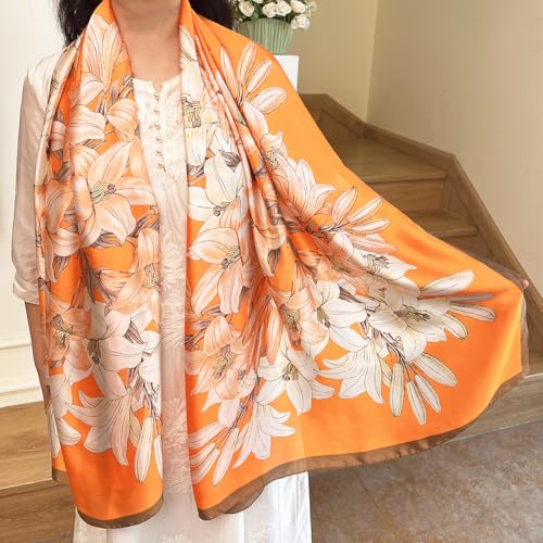 Long Silk Like Scarf Lightweight Satin Scarves Large Sunscreen Shawl Wrap for Women - color: 009.magnolia Orange