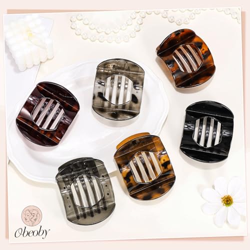 Obeoby 6 PCS Flat Hair Clips, Medium Flat Claw Clips French Hair Barrettes Accessories for Women Girls (Tortoiseshell) - color: Leopard