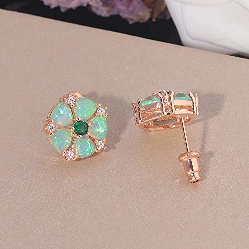 CiNily Flower Earrings,Opal Stud Earrings Sterling Silver or White Gold/Rose Gold Plated Ladies Flower Stud Earrings Cute Unique Earrings for Girls - color: green