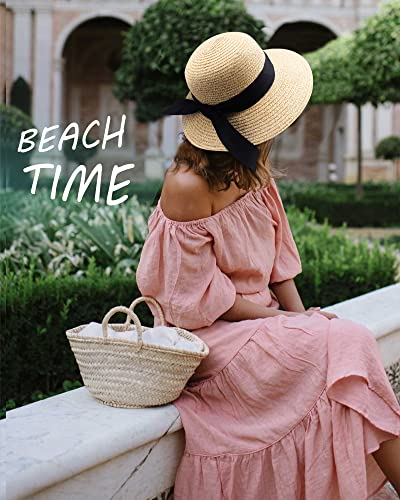 FURTALK Womens Beach Sun Straw Hat UV Protection Travel Packable Foldable Brim Summer UV Hat - color: Mixed Beige Khaki, size: Medium-Large