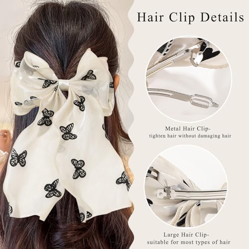Large Hair Bow Clips for Women, Pink Bow Hair Barrettes with Long Tail French Hair Ribbon Clips Hair Accessories for Girls (Butterfly) - color: Butterfly