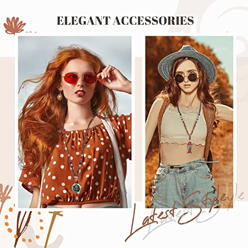 3 Pcs Boho Long Pendant Necklaces for Women Boho Long Wooden Beaded Necklace Handmade Turquoise Fish Elephant Necklace Jewelry with Storage Bag for Women