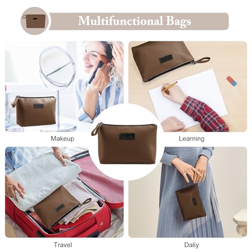 MAANGE Cosmetic Bags for Women Small Makeup Bag for Purse Pu Leather Makeup Pouch Travel Makeup Bag with Zipper Make Up Bag for Travelling - color: Coffee