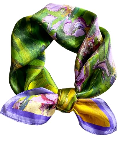 Saiusloa Neck Scarf For Womens Silky Head Scarves Hair Bandanas Square Scarf Fashion Accessories lightweight - color: 12-purple Green Oil Painting