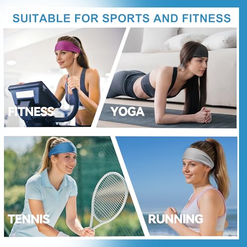 Sukeen Cooling Headbands for Women, Instant Cooling Moisture Wicking Non-Slip Sweatbands for Women Running Fitness Yoga - color: Black/Dark Gray/Gray/Rose Red/Blue