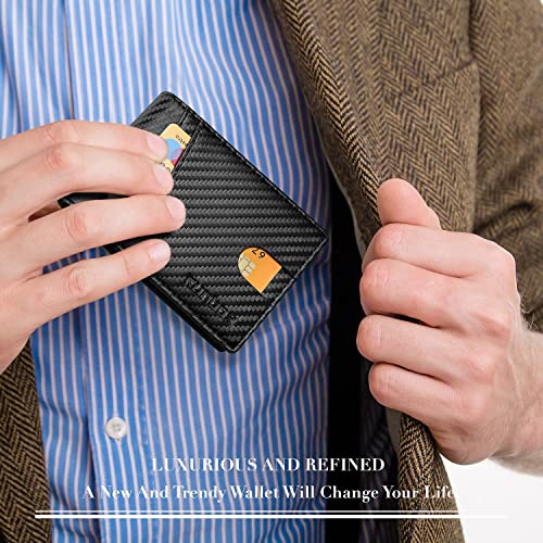 RUNBOX Wallet for Men -Slim Rfid Leather Mens Bifold Novelty Wallets 2 ID Window With Gift Box Men's Accessories | Slim - color: Carbon Black-15 slots