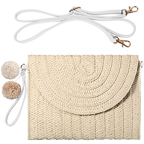 Frienda Straw Purses for Women Straw Clutch Crossbody Bag Summer Beach Shoulder Bag Woven Envelope Wallet Handbags - color: Creamy White