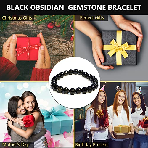 ANAYA AGATE Healing Crystal Bracelet for Women and Men – 8mm Round Beaded Bracelet for Men and Women – Unisex Stretchy Gemstone Bracelet for Healing and Protection - color: Black Obsidian