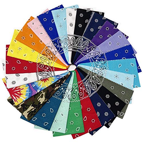 Vamqor 12pcs Bandana for women and men 100% Cotton Custom Fashion Paisley Design Multifunctional Outdoor Square Handkerchief - color: 24 Pack Assorted