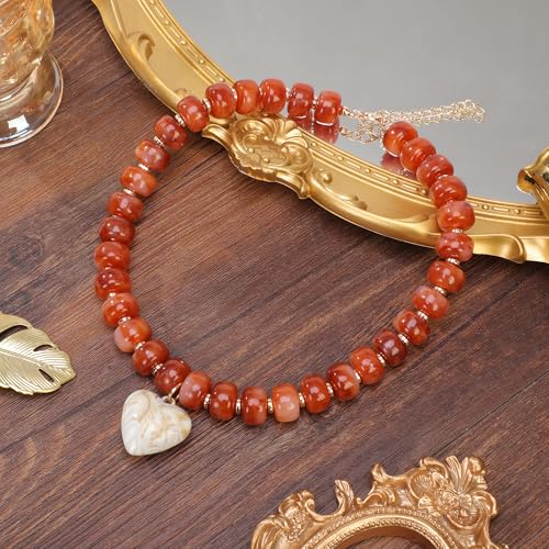 Chunky Colorful Beaded Statement Boho Summer Beach Chokers Necklace Heart Pendant Pink Green Yellow Brown Fashion Jewelry - color: Gold-Brown