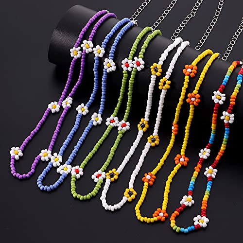Beaded Choker Necklaces For Women Vsco Boho Handmade Flower Necklace Cherry Cute Necklace For Teen Girls Beach Necklace Set 6 Pieces - color: StyleA-02